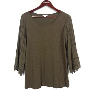 J. Jill Peasant Cottagecore Crochet Lace Trim Blouse Brown Women's Size Medium